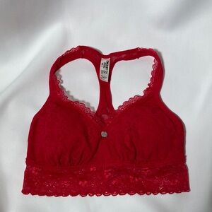 DKNY Red Lace Coquette Bralette Romantic T-Back - Small Y2K Style